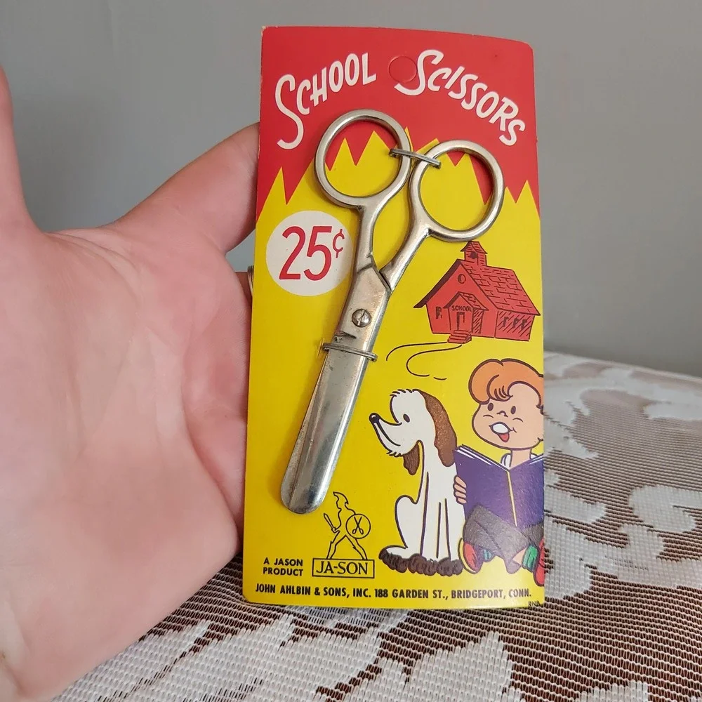 Vintage JA-SON School Scissors New Old Stock Original 25c Card John Ahlbin Sons